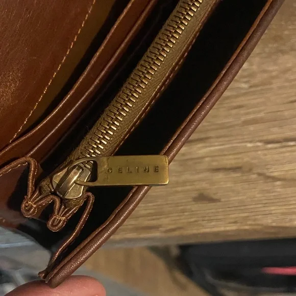 Celine Vintage Macadam Blue Denim Brown Leather Trim Wallet 7.25x4 EUC - Picture 14 of 15